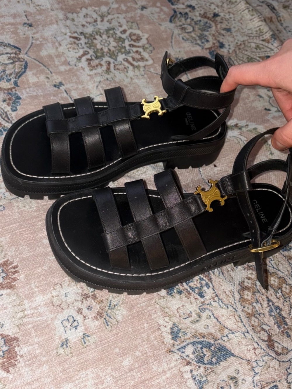 CELINE CLEA TRIOMPHE GLADIATOR SANDAL in CALFSKIN Gold logo